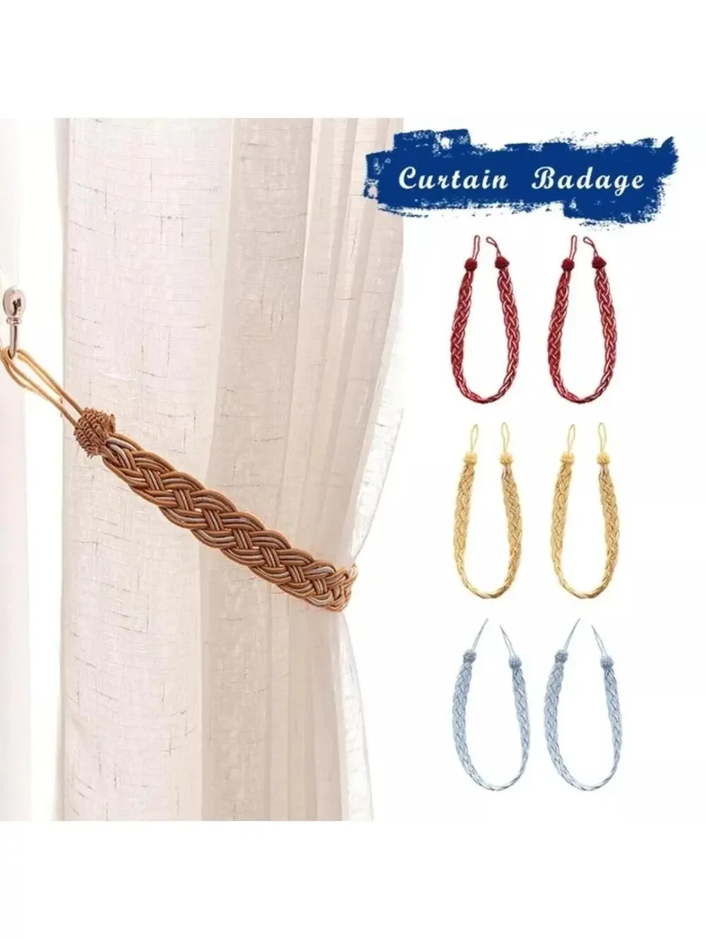 2pcs Curtain Tie Backs Thick Twisted Satin Rope Braided Strap Home Decoration